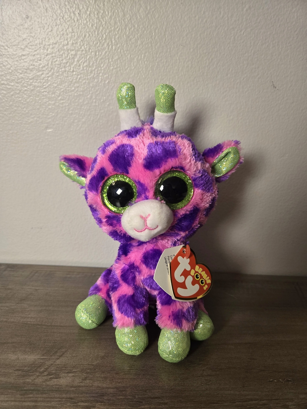 TY Beanie Boos Purple & Pink Gilbert The Giraffe Plush - Glitter Green Accents